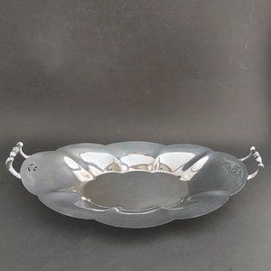 Vintage Continental Silver Silverplate Oval Bread Tray Scalloped Edge Handles